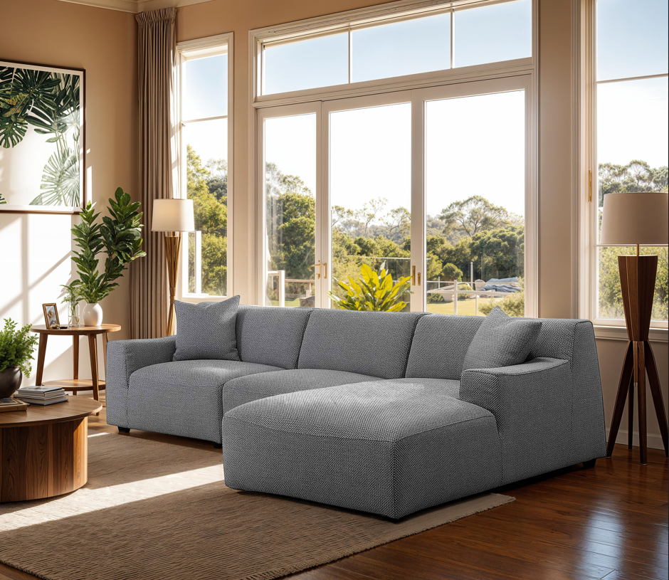 Marlin 3 Seater Right Chaise Fabric Sofa - Noble Grey Chaise Lounge Yay Sofa-Core