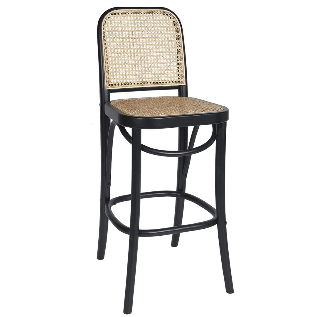 Bisel 70cm Natural Rattan Barstool - Black Interior Secrets