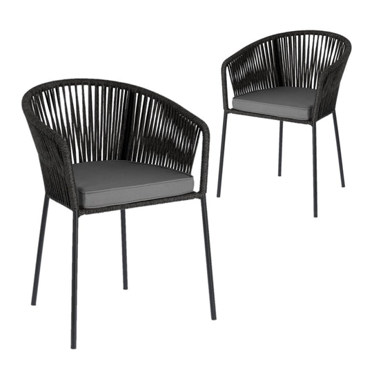 Set of 2 - Yanet Woven Dining Chair - Dark Grey