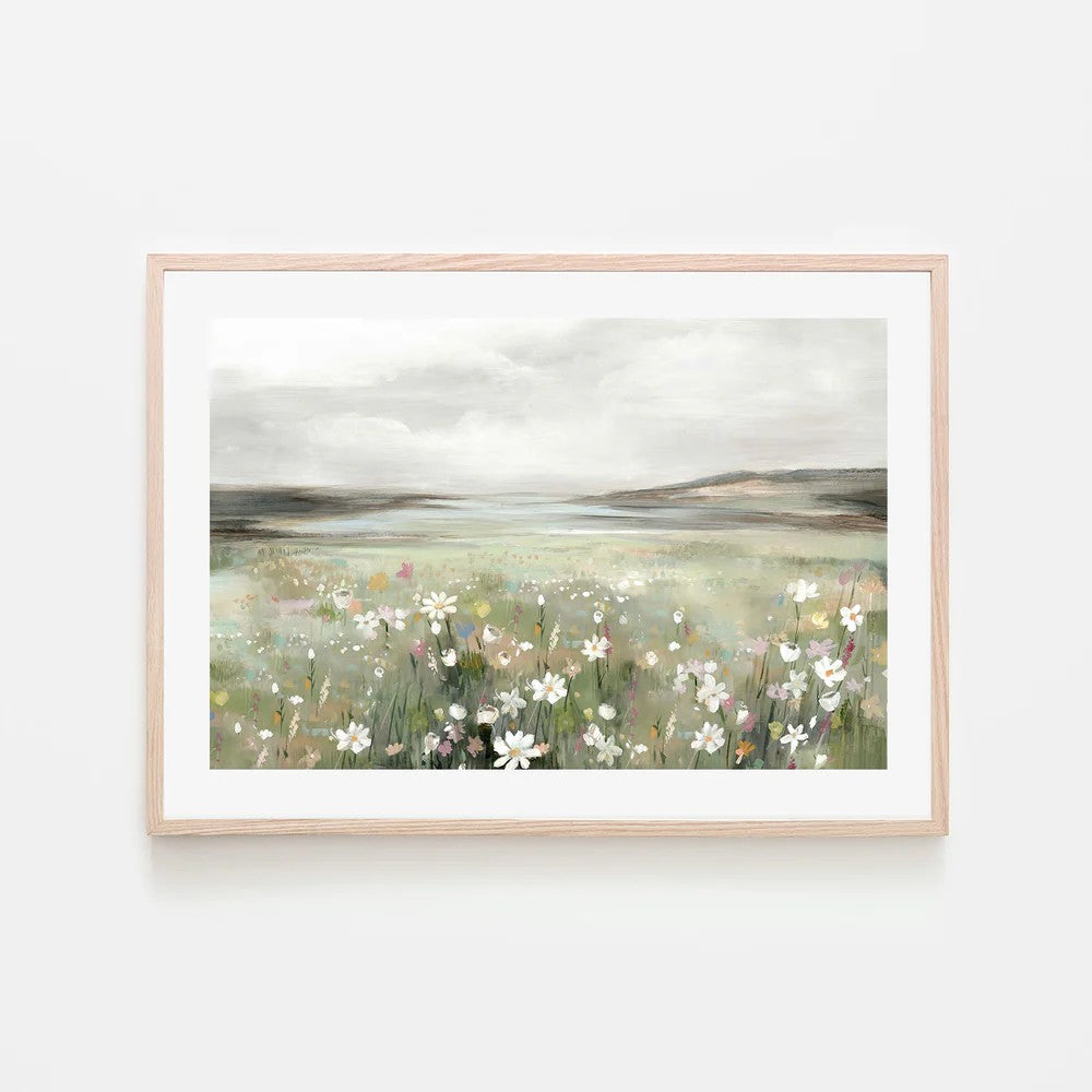 Soft Meadow Under Cloudy Sky, By Hannah Dawson Wall Art Gioia-Local 60x40cm Framed Poster Black