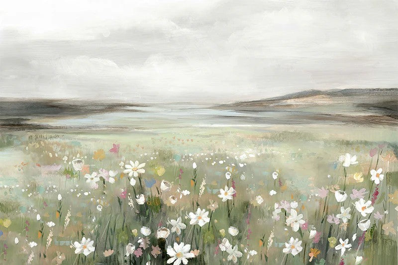 Soft Meadow Under Cloudy Sky, By Hannah Dawson Wall Art Gioia-Local 60x40cm Framed Canvas Gold
