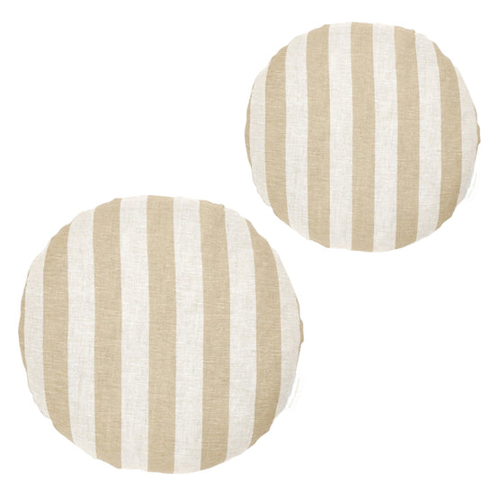 Set of 2 - Stripe 40cm Round Cushion - Fawn