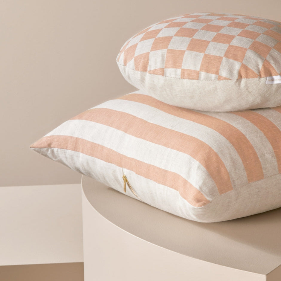 Ex Display - Stripe 50cm Square Cushion - Rose with Feather Insert Cushion Warran-Local
