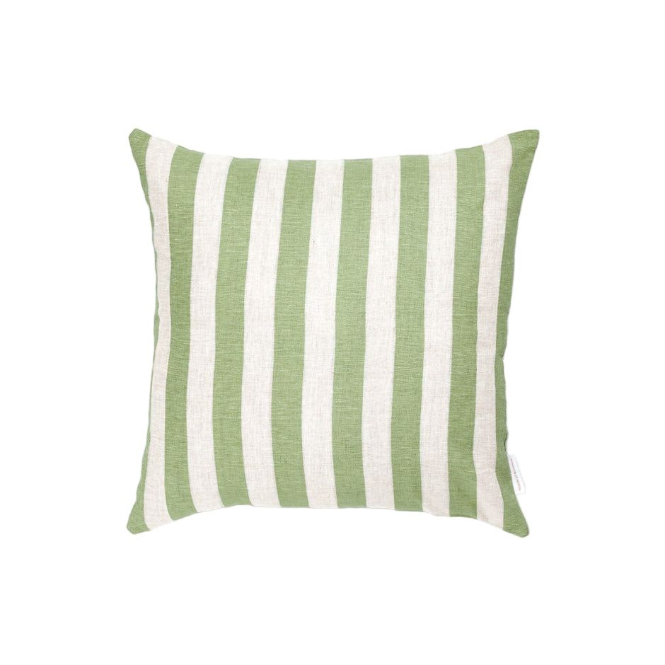 Ex Display - Stripe 50cm Square Cushion - Sage with Feather Insert Cushion Warran-Local