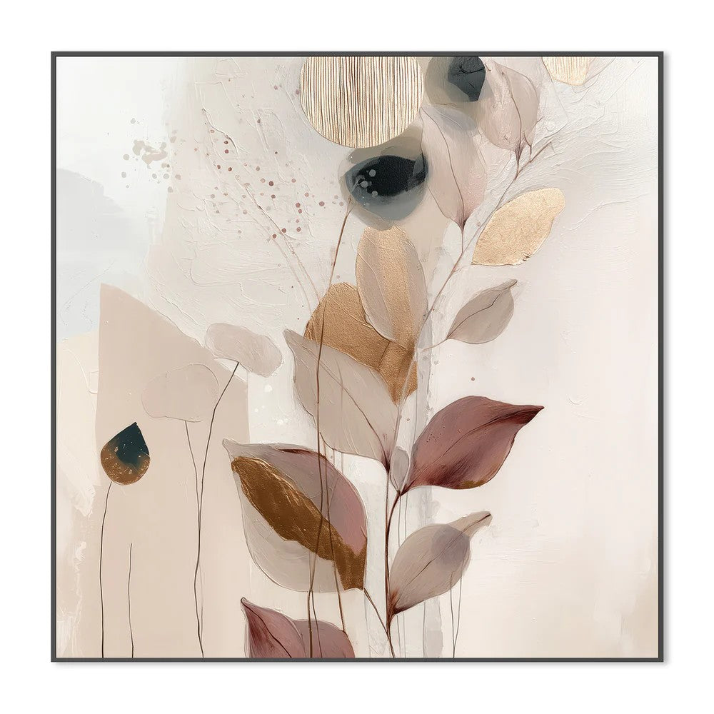 Sweet Leaves, Style C, By Bella Eve Wall Art Gioia-Local Black Framed Canvas 50x50cm