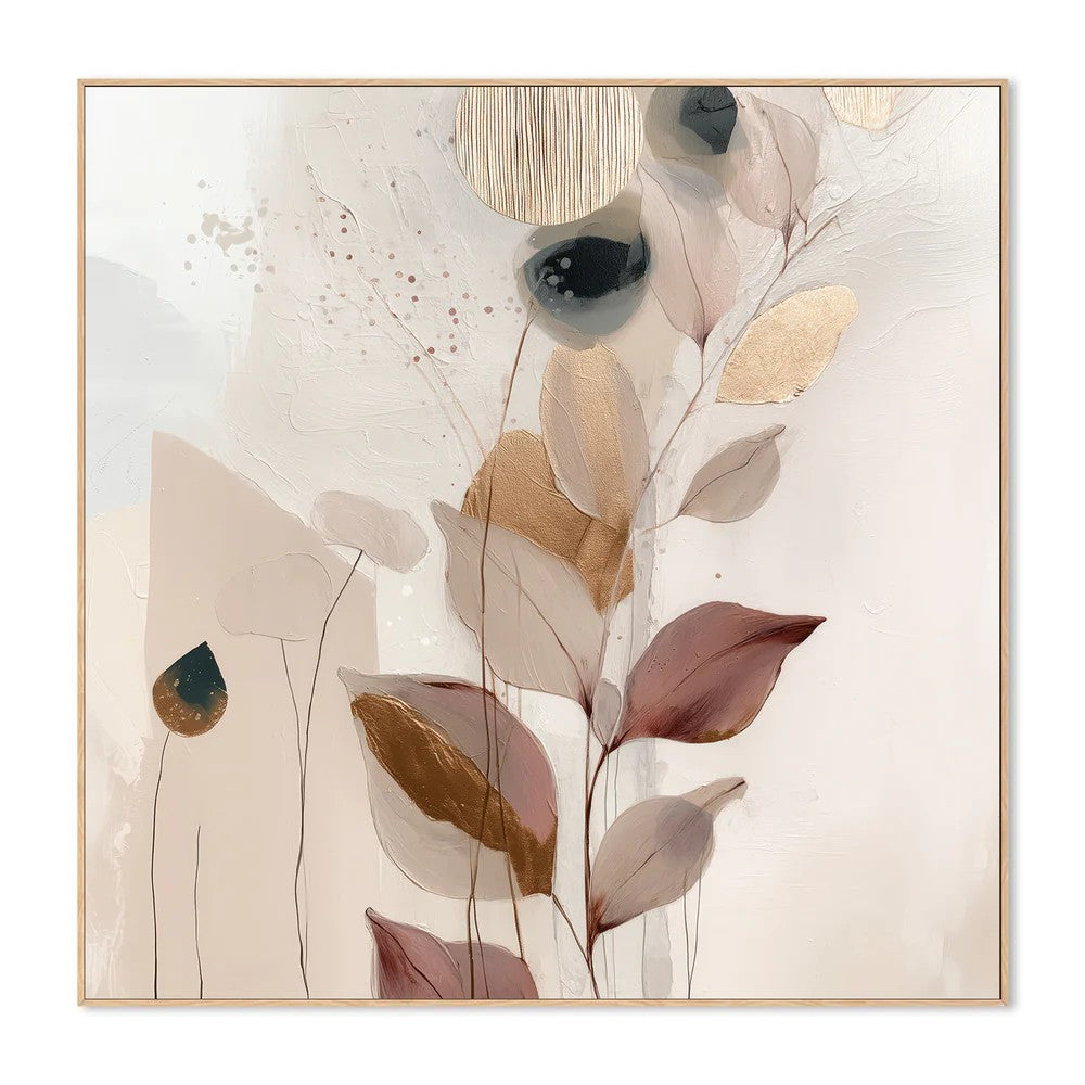 Sweet Leaves, Style C, By Bella Eve Wall Art Gioia-Local Oak Framed Canvas 50x50cm