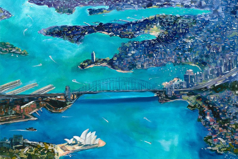Sydney by Air, By Meredith Howse Wall Art Gioia-Local Gold Framed Canvas 60x40cm