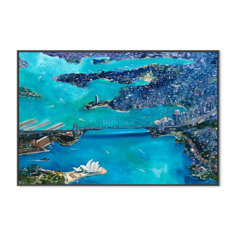 Sydney by Air, By Meredith Howse Wall Art Gioia-Local Black Framed Canvas 60x40cm