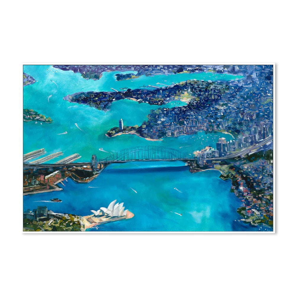 Sydney by Air, By Meredith Howse Wall Art Gioia-Local White Framed Canvas 60x40cm