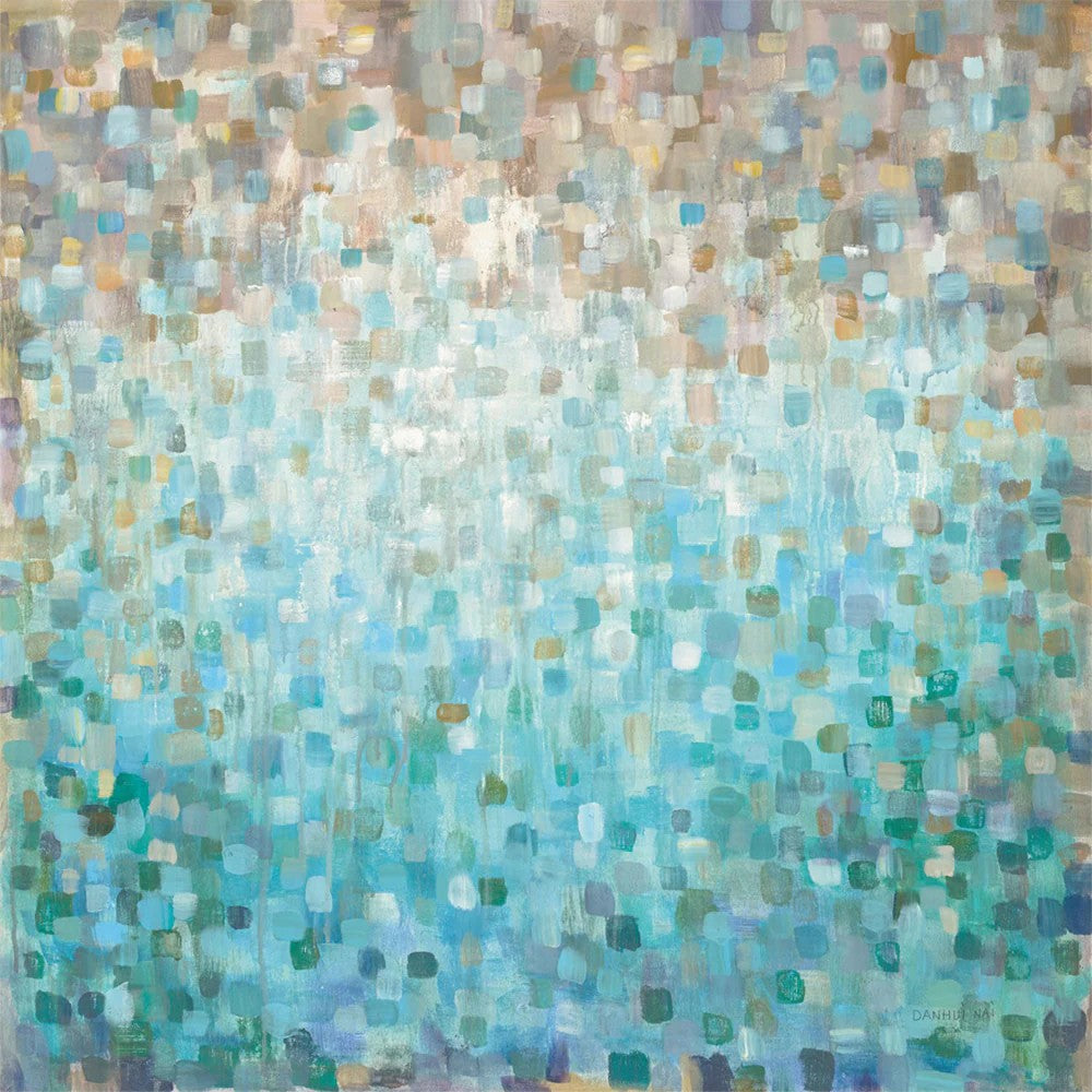Teal Rainfall, By Danhui Nai Wall Art Gioia-Local 50x50cm Framed Canvas Gold