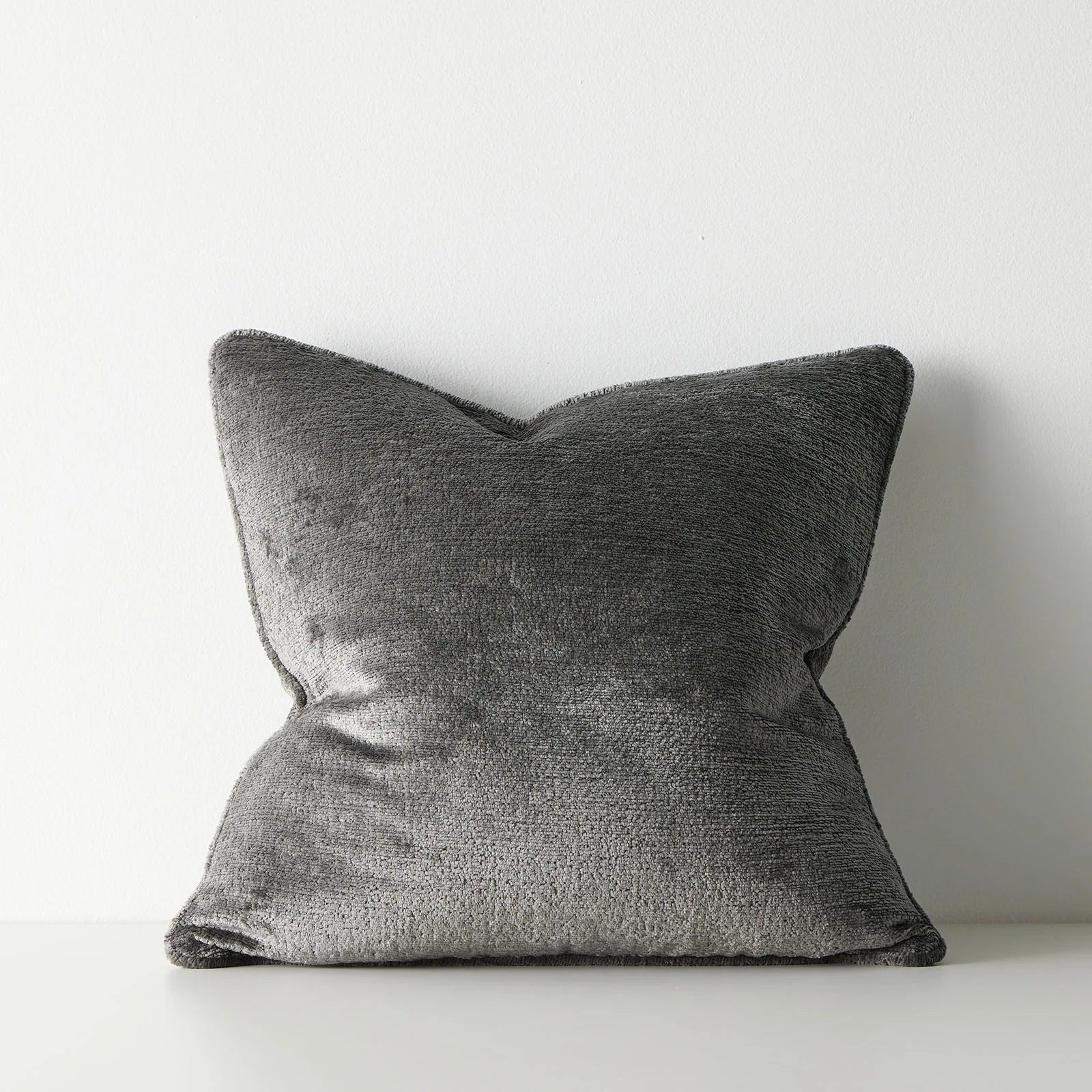 Tempo 50cm Chunky Chenille with Piped Edge Cushion Cushion Weave-Local Tempo Coal Polyester