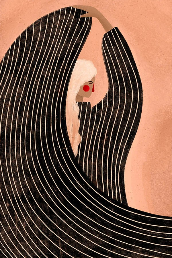 The Woman With The Black Dress, By Bea Muller Wall Art Gioia-Local 40x60cm Framed Canvas Gold
