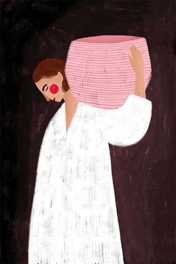 The Woman With The Pink Basket, By Bea Muller Wall Art Gioia-Local 40x60cm Framed Canvas Gold