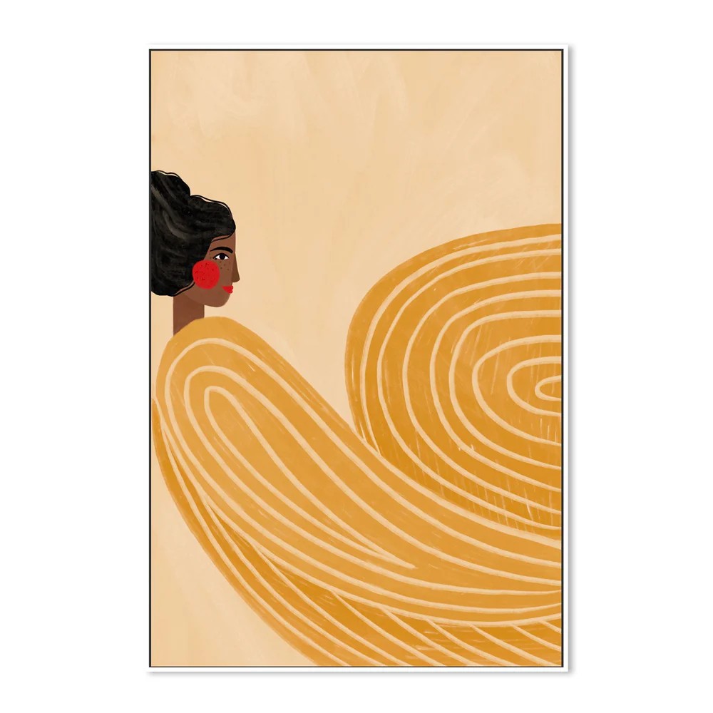 The Woman With The Yellow Stripes, By Bea Muller Wall Art Gioia-Local White Framed Canvas 40x60cm