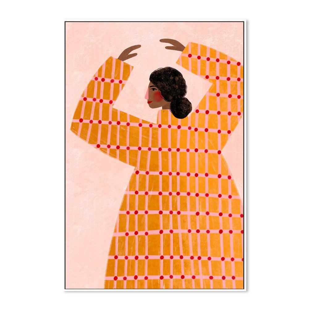 The Woman With the Checked Dress, By Bea Muller Wall Art Gioia-Local White Framed Canvas 40x60cm