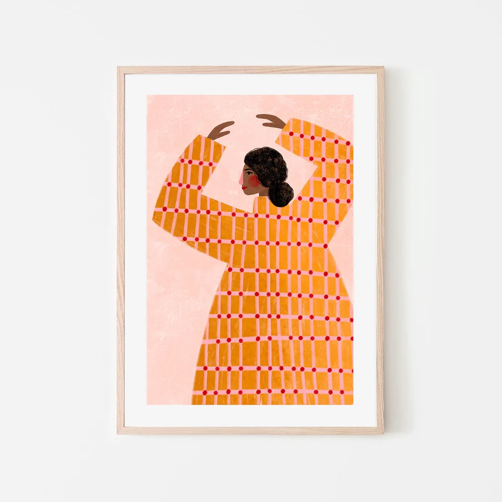 The Woman With the Checked Dress, By Bea Muller Wall Art Gioia-Local Black Framed Poster 40x60cm