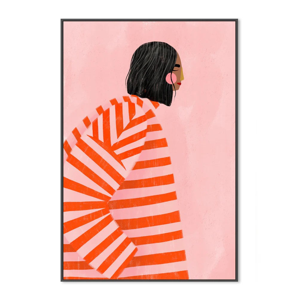 The Woman With the Orange Stripes, By Bea Muller Wall Art Gioia-Local Black Framed Canvas 40x60cm