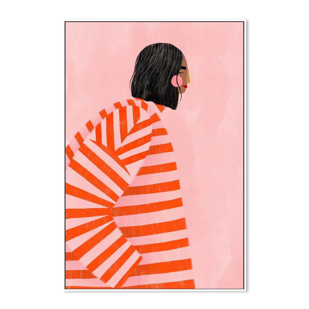 The Woman With the Orange Stripes, By Bea Muller Wall Art Gioia-Local White Framed Canvas 40x60cm