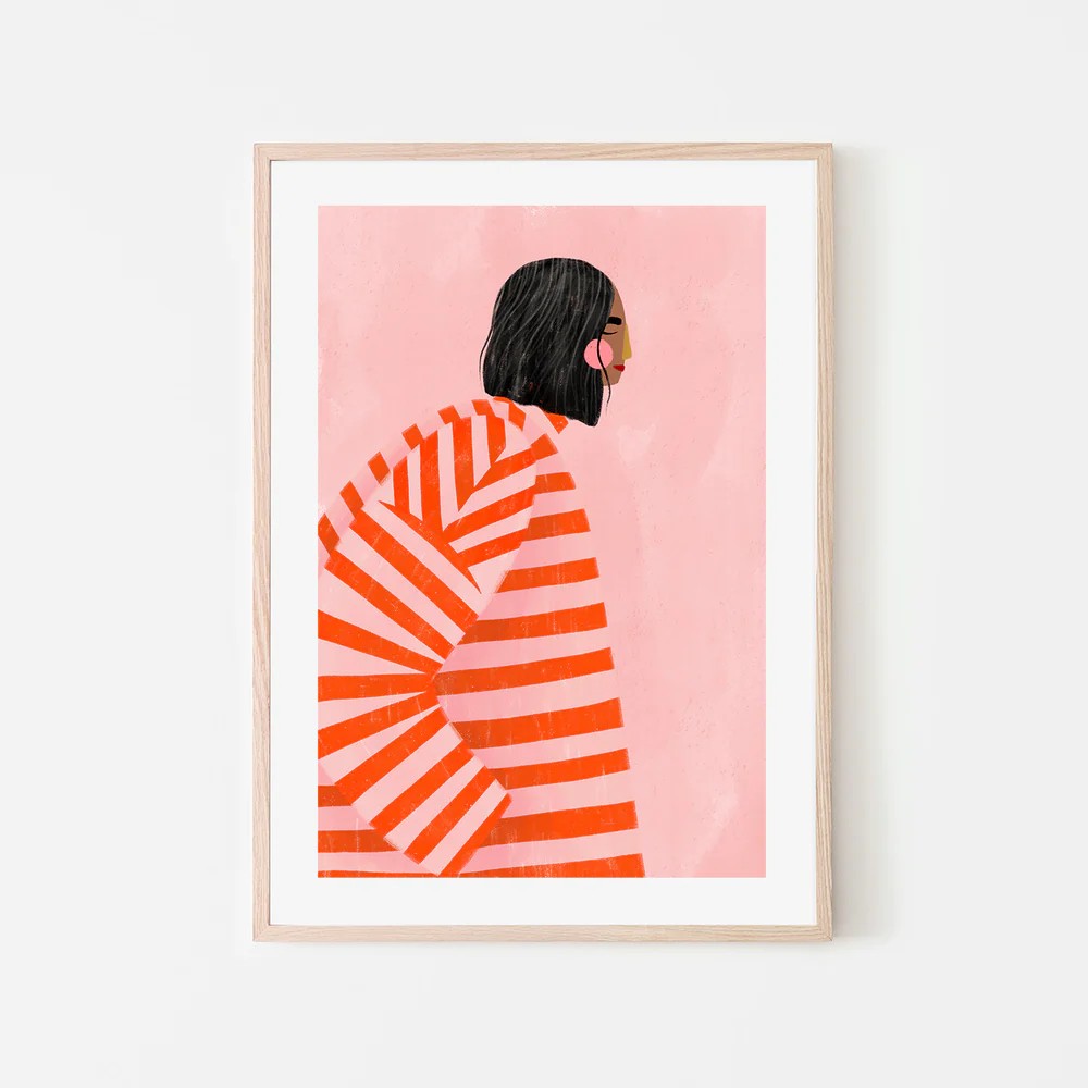 The Woman With the Orange Stripes, By Bea Muller Wall Art Gioia-Local Black Framed Poster 40x60cm
