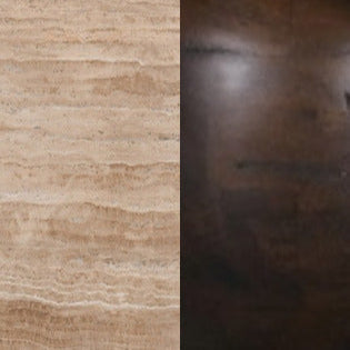 Omran 90cm Travertine Top Coffee Table - Walnut Coffee Table Rebhi-Core