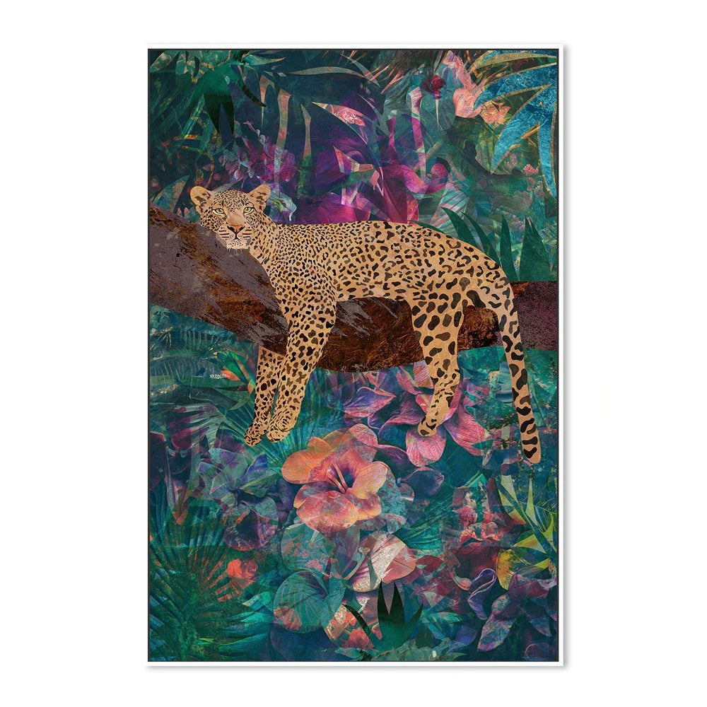 Tropical Jungle Leopard No Glasses, By Sarah Manovski Wall Art Gioia-Local 40x60cm Framed Canvas White