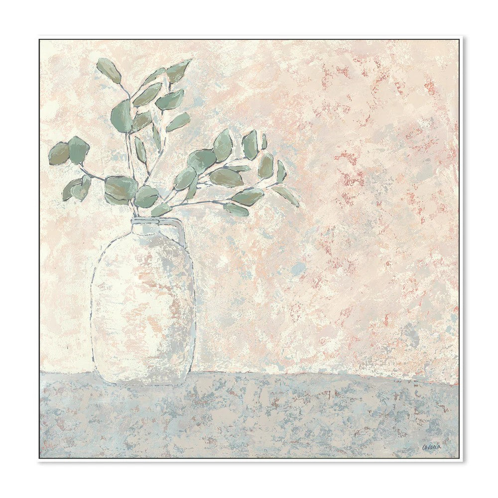 Vase Series Eucalyptus Branch, By Karen Cavania Wall Art Gioia-Local White Framed Canvas 50x50cm