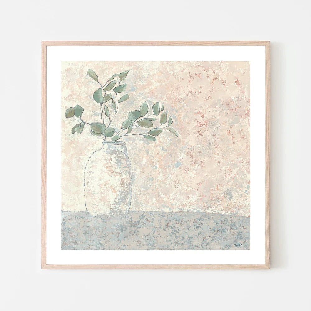 Vase Series Eucalyptus Branch, By Karen Cavania Wall Art Gioia-Local Black Framed Poster 50x50cm