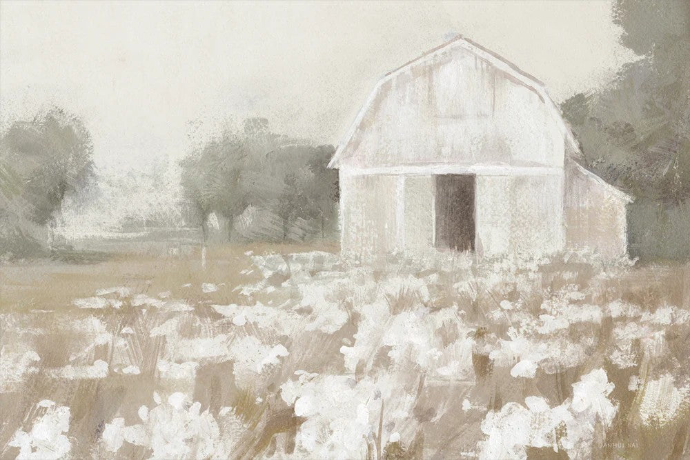 White Barn Meadow Neutral, By Danhui Nai Wall Art Gioia-Local Gold Framed Canvas 60x40cm