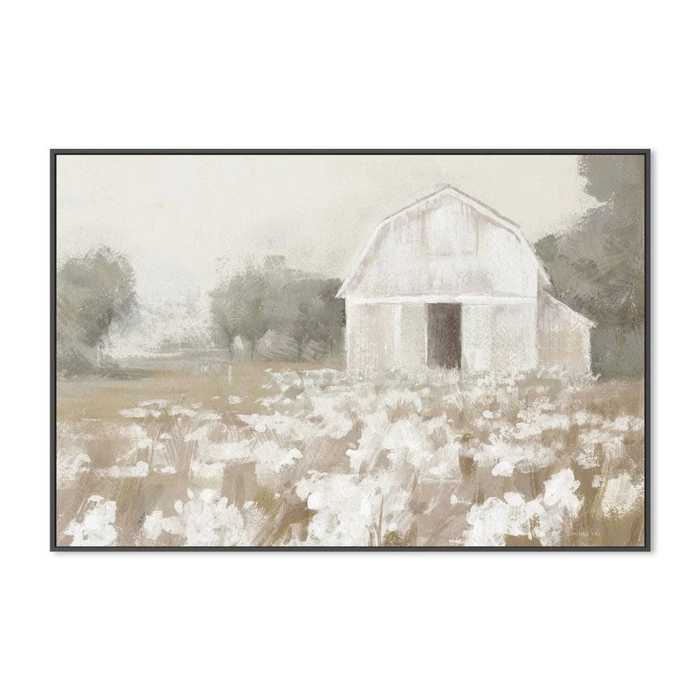 White Barn Meadow Neutral, By Danhui Nai Wall Art Gioia-Local Black Framed Canvas 60x40cm