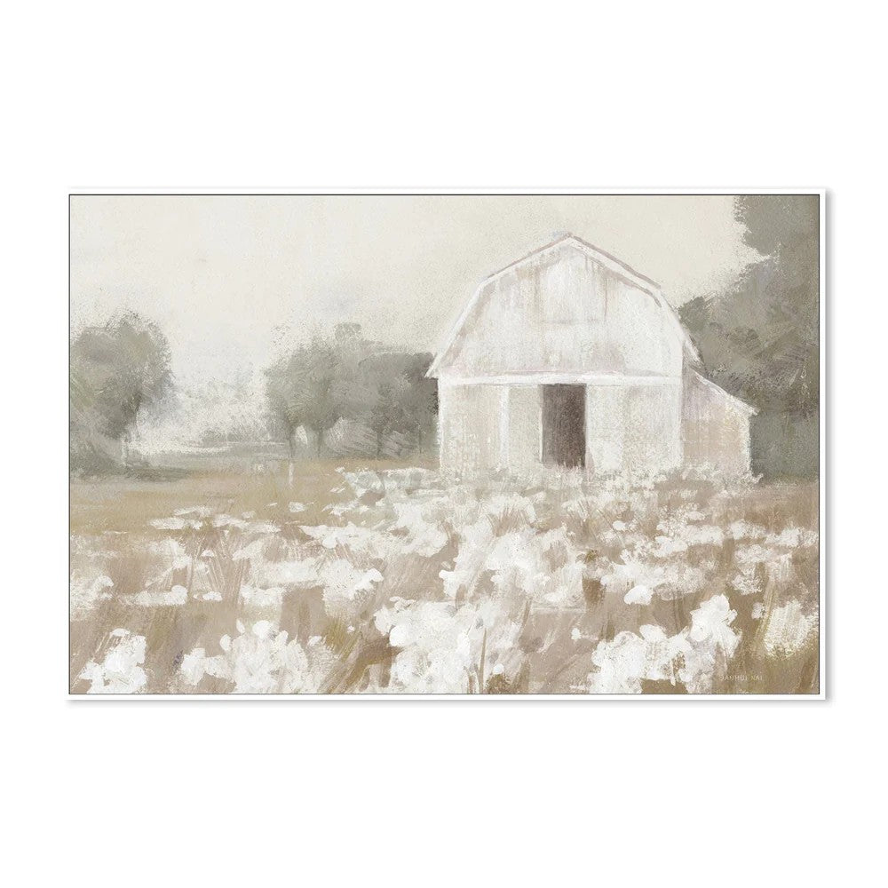 White Barn Meadow Neutral, By Danhui Nai Wall Art Gioia-Local White Framed Canvas 60x40cm
