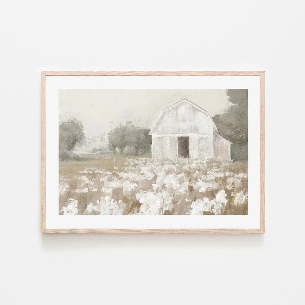 White Barn Meadow Neutral, By Danhui Nai Wall Art Gioia-Local Black Framed Poster 60x40cm