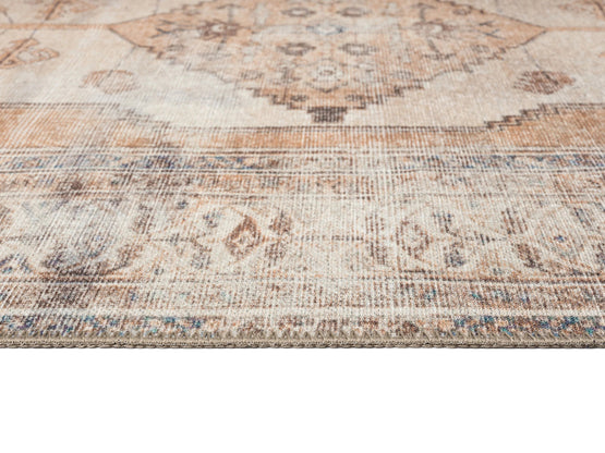 Yvana 230cm x 160cm Traditional Distressed Washable Rug - Brown and Beige Rug MissAmara-Local   