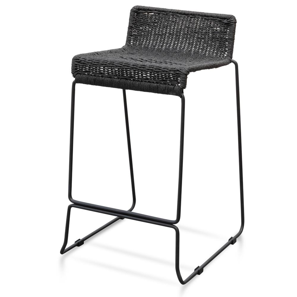 Ex Display - Bailey 65cm Rattan Cord Seat Bar Stool - Black Bar Stool New Home-Core