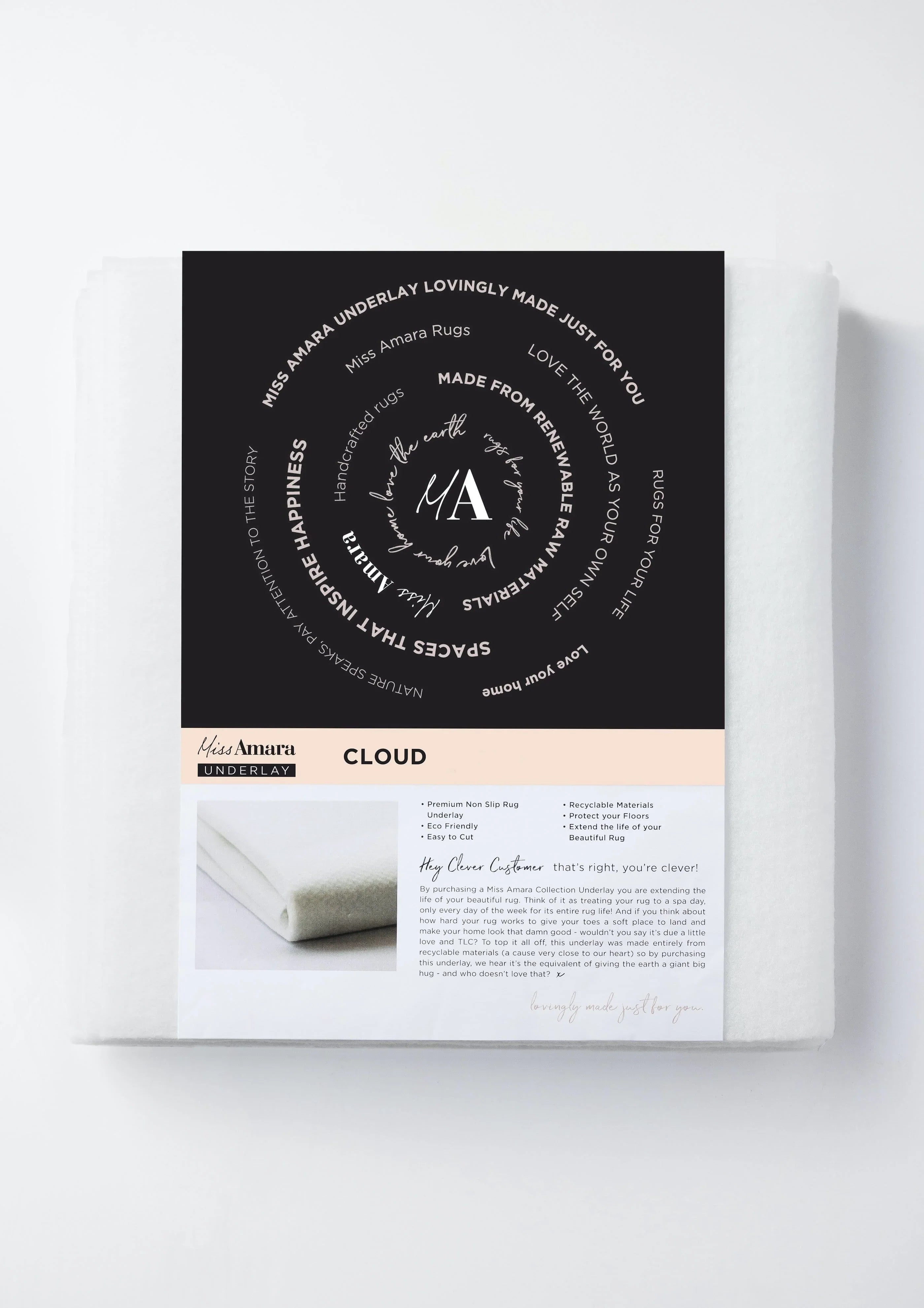 Ex Display - Cloud 160cm x 110cm Recycled Material Anti-Slip Rug Pad / Underlay - White Rug MissAmara-Local