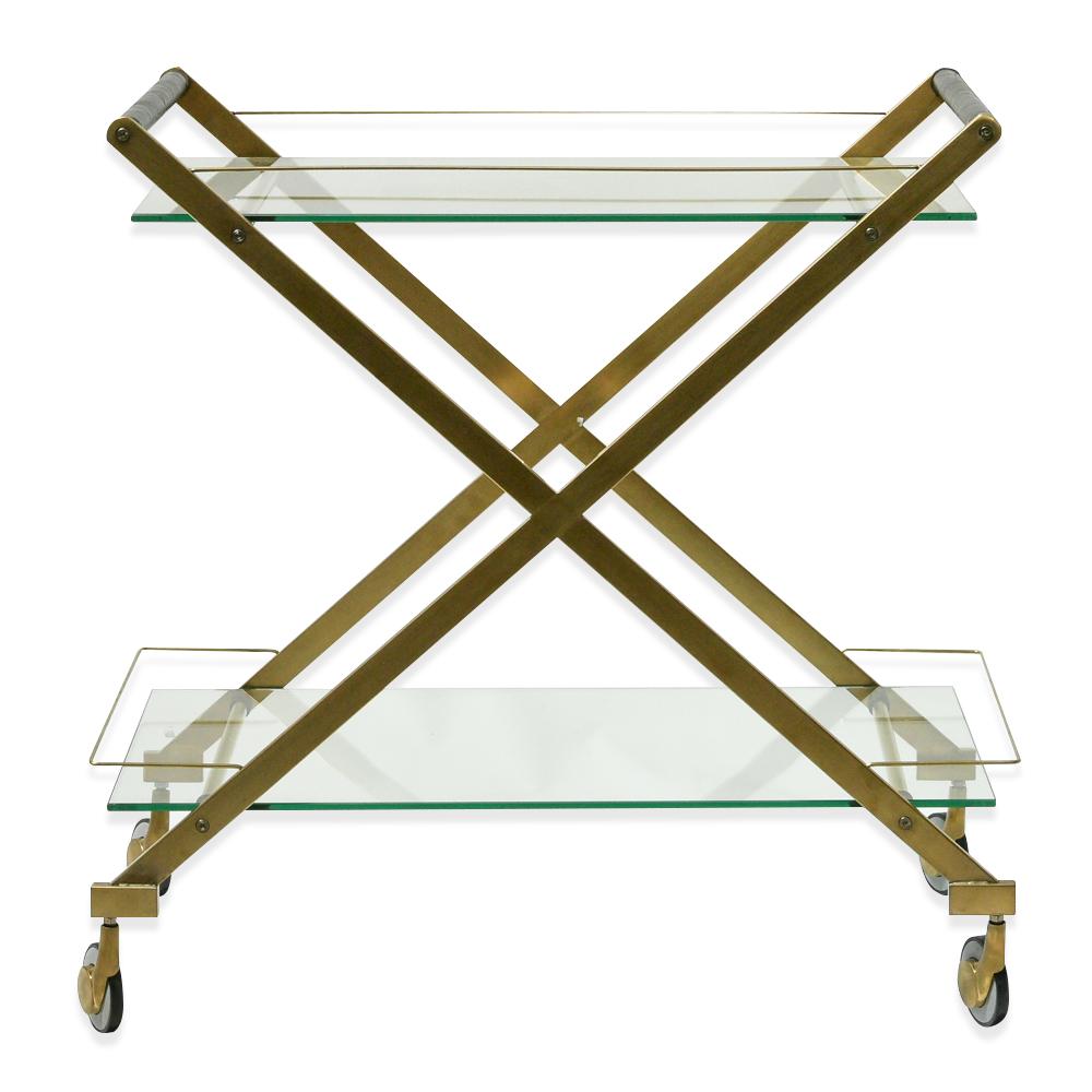 Ex Display - Felton Brushed Gold Glass Bar Cart Bar Cart Blue Steel Metal-Core   