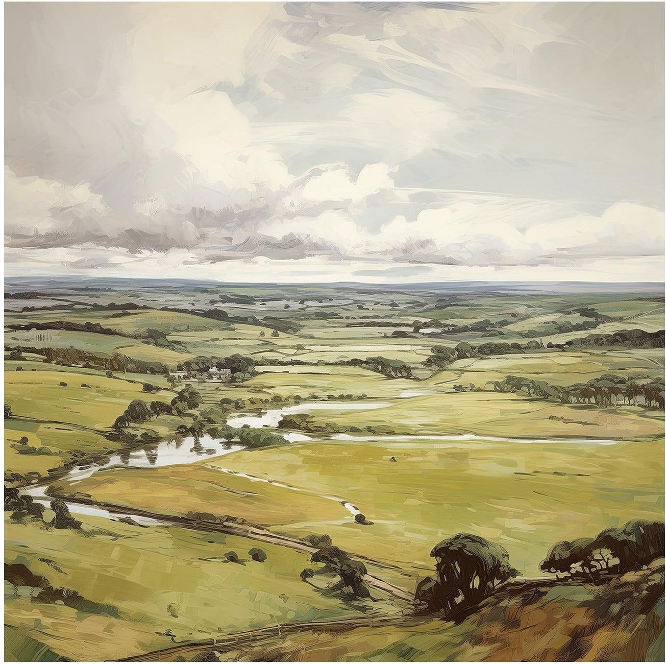 Green Hill Vista, By Raymond Powers Wall Art Gioia-Local 50x50cm Framed Canvas Gold