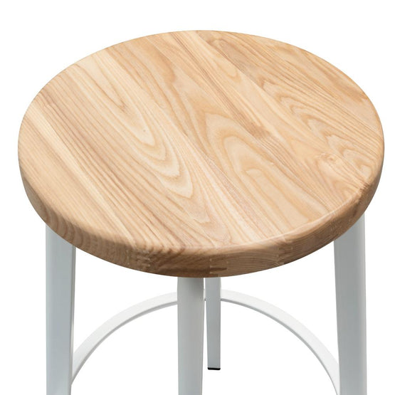 Ex Display James 65cm Natural Timber Seat Bar Stool White F