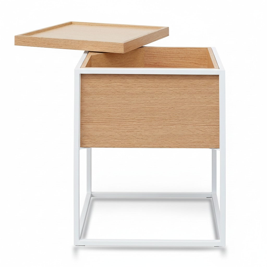 Ex Display - Cane Scandinavian Oak Side Table - White Frame Bedside Table Iggy-Core