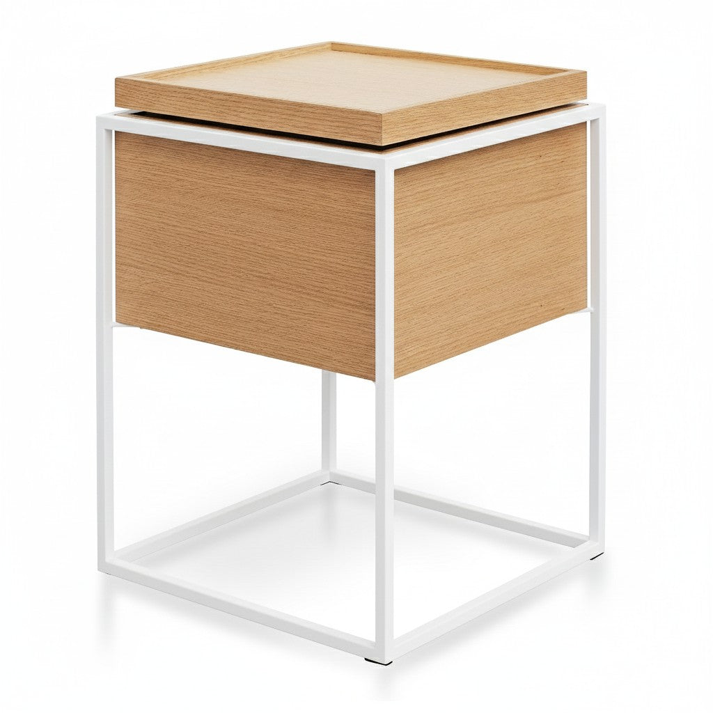 Ex Display - Cane Scandinavian Oak Side Table - White Frame Bedside Table Iggy-Core