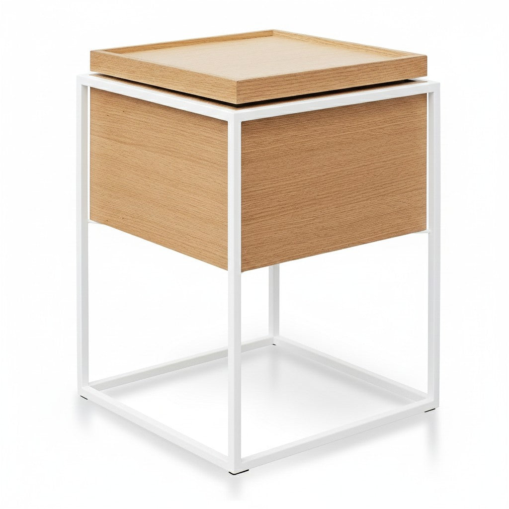 Ex Display - Cane Scandinavian Oak Side Table - White Frame Bedside Table Iggy-Core