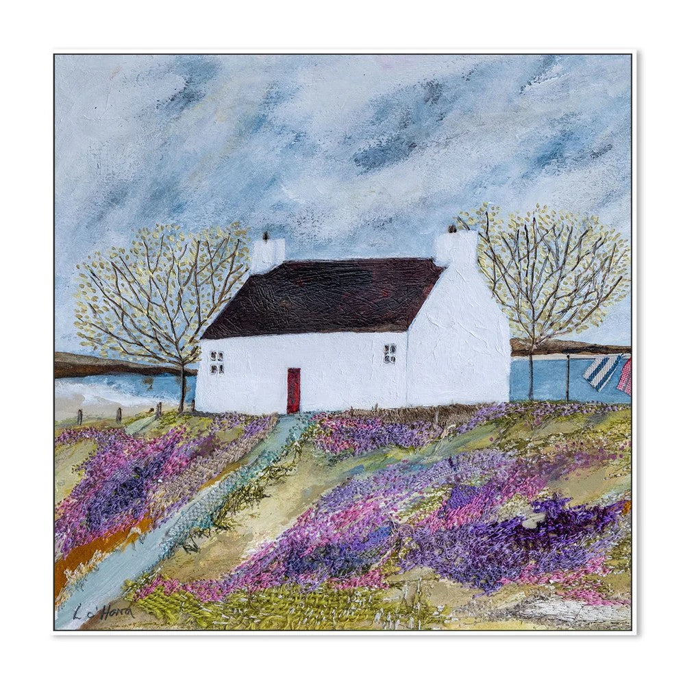 Beachside Croft, By Louise O’Hara Wall Art Gioia-Local 50x50cm Framed Canvas White
