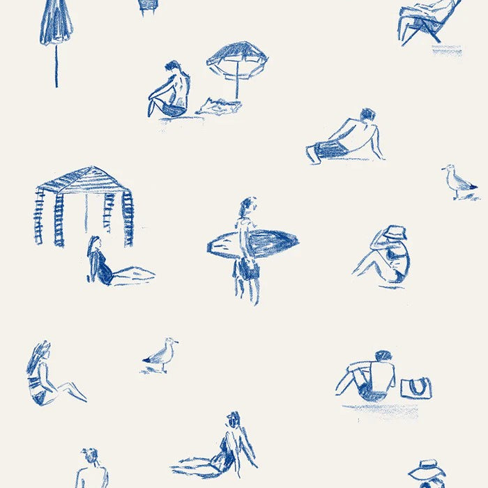 Blue Beach People Portrait, By Cass Deller Wall Art Gioia-Local Gold Framed Canvas 40x60cm