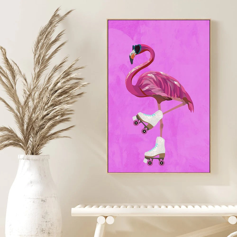 Flamingo Rollerskating, By Sarah Manovski Wall Art Gioia-Local