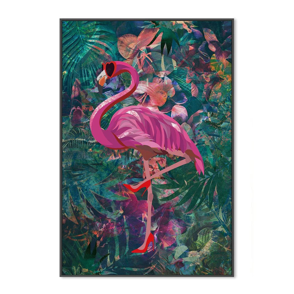 Flirty Flamingo, By Sarah Manovski Wall Art Gioia-Local Black Framed Canvas 40x60cm