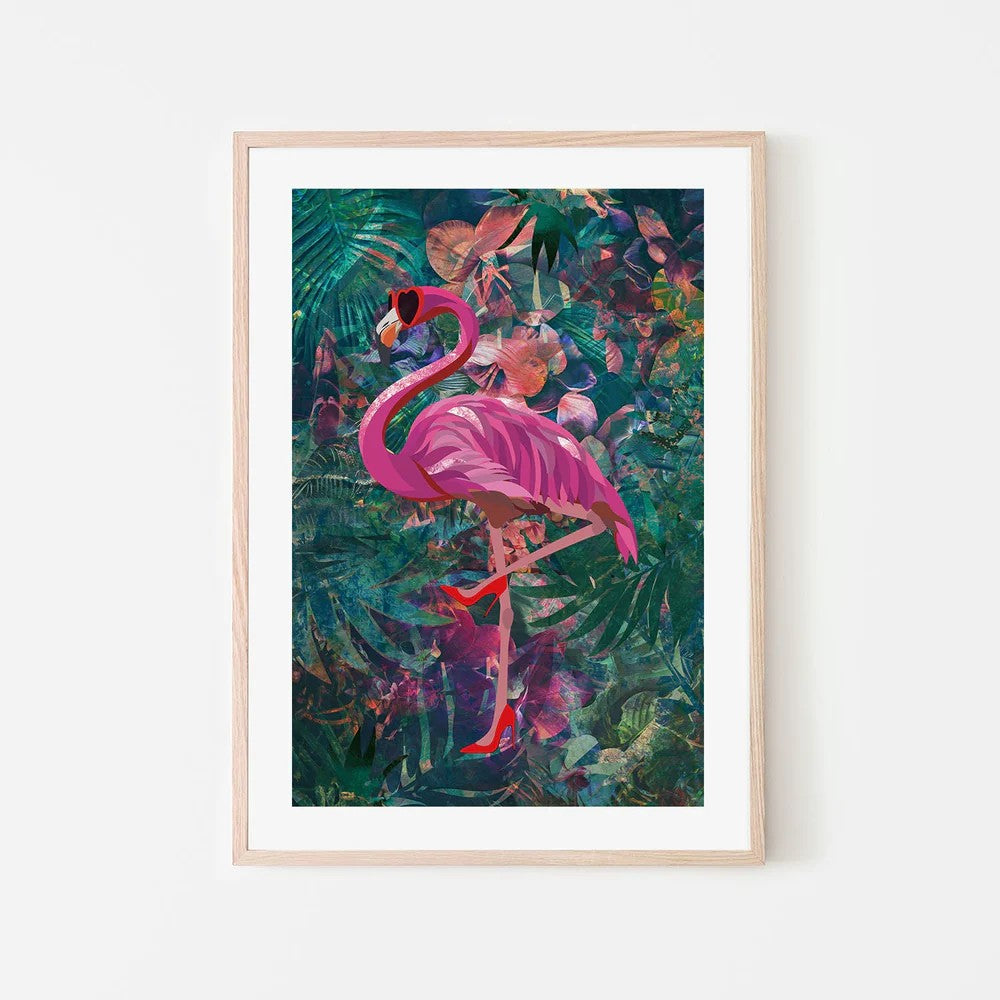 Flirty Flamingo, By Sarah Manovski Wall Art Gioia-Local Black Framed Poster 40x60cm