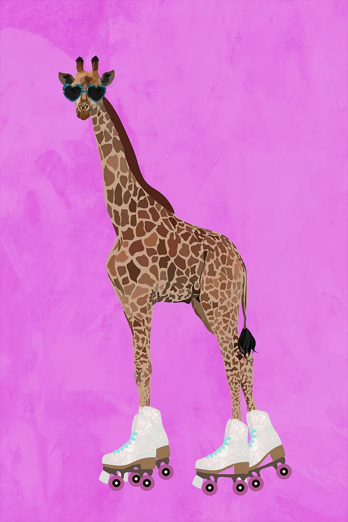 Giraffe Rollerskating, By Sarah Manovski Wall Art Gioia-Local Gold Framed Canvas 40x60cm