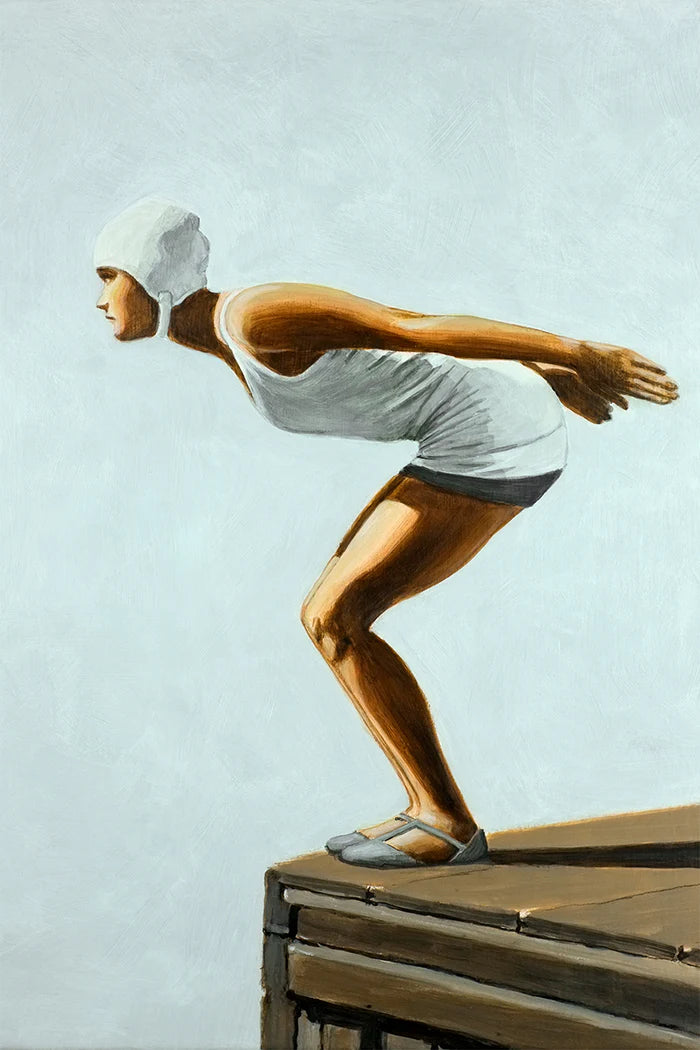 Posing Diver, By Sarah Morrissette Wall Art Gioia-Local Gold Framed Canvas 40x60cm
