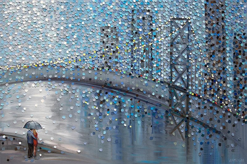 Rainy Date With The Bridge View, By Ekaterina Ermilkina Wall Art Gioia-Local 60x40cm Framed Canvas Gold
