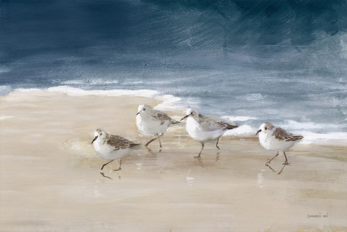 Shorebirds On Sand, By Danhui Nai Wall Art Gioia-Local Gold Framed Canvas 60x40cm