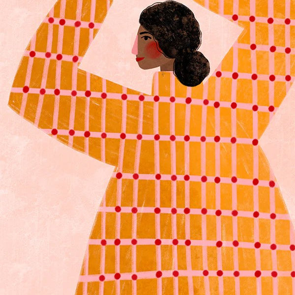 The Woman With the Checked Dress, By Bea Muller Wall Art Gioia-Local Gold Framed Canvas 40x60cm